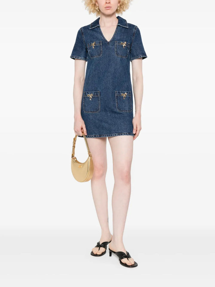 Self-Portrait Women Women`S Blue V-Neck Denim Dress