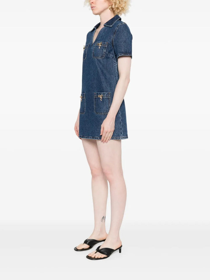 Self-Portrait Women Women`S Blue V-Neck Denim Dress