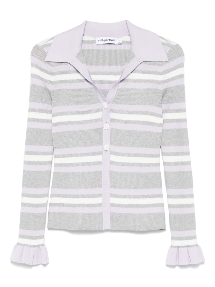 Self-Portrait Women Grey Striped Ribbed Sweater