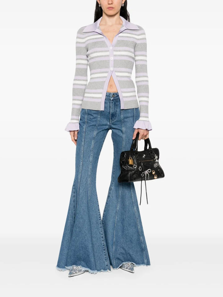 Self-Portrait Women Grey Striped Ribbed Sweater