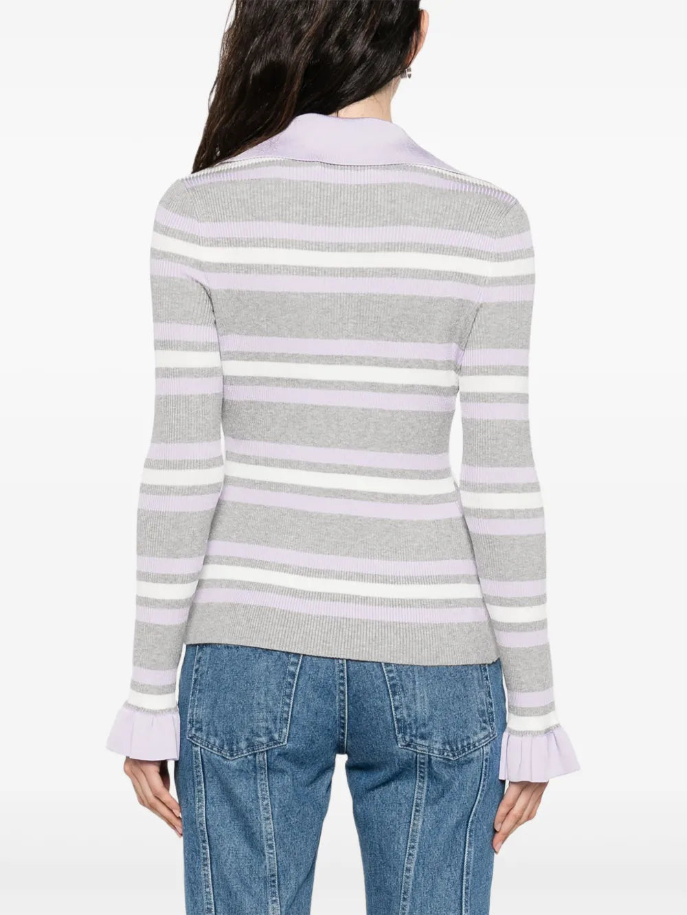 Self-Portrait Women Grey Striped Ribbed Sweater