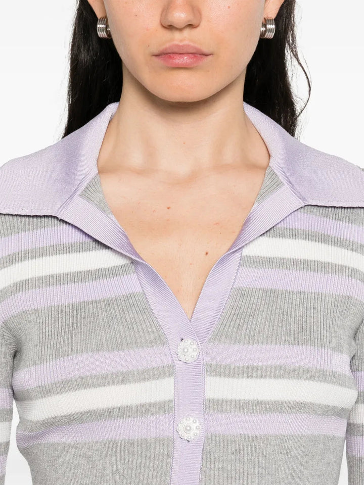 Self-Portrait Women Grey Striped Ribbed Sweater