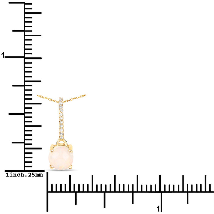 0.53 Carat Genuine Ethiopian Opal and White Diamond 10K Yellow Gold Pendant