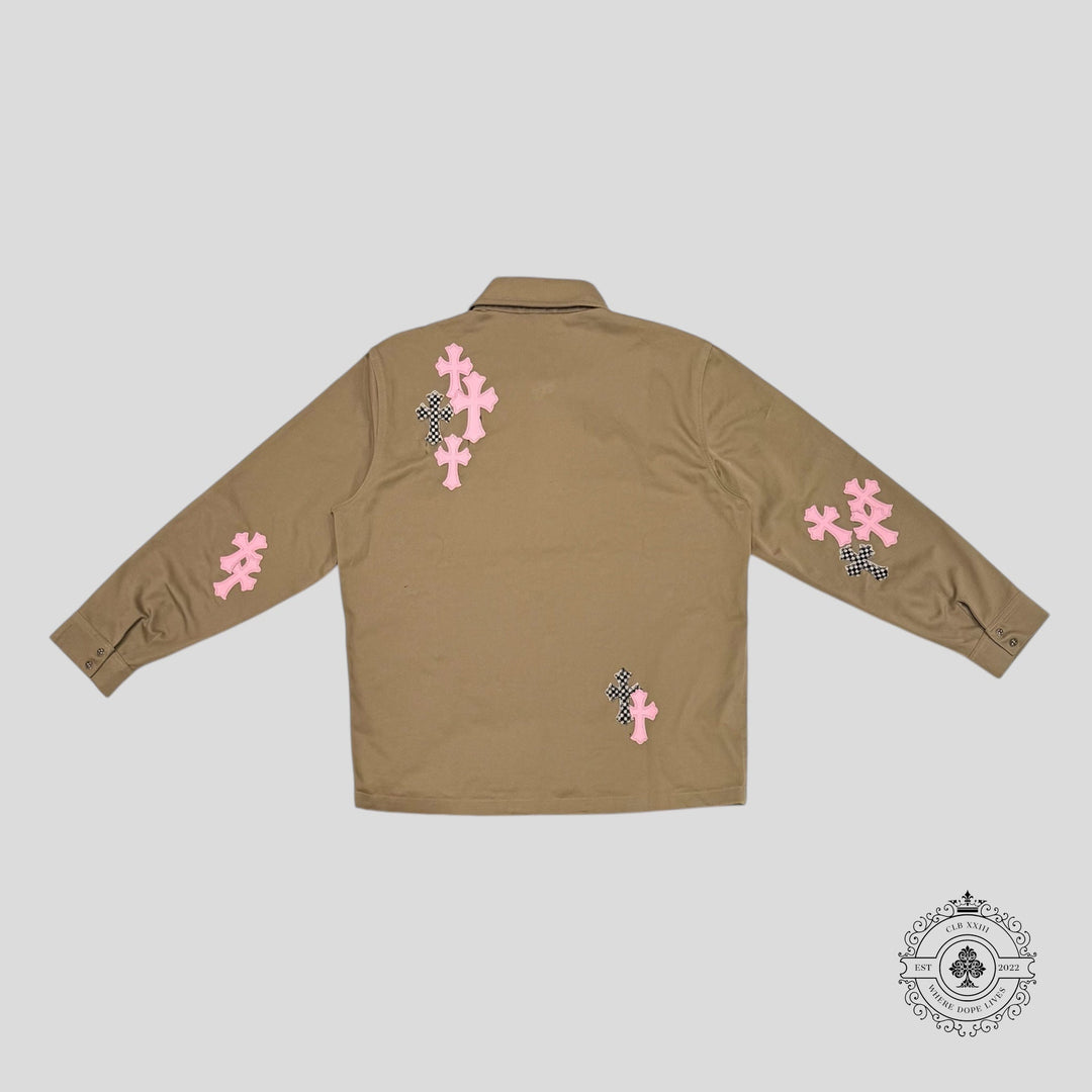 Chrome Hearts Cross Patch Work Dog Shirt in Tan/Pink