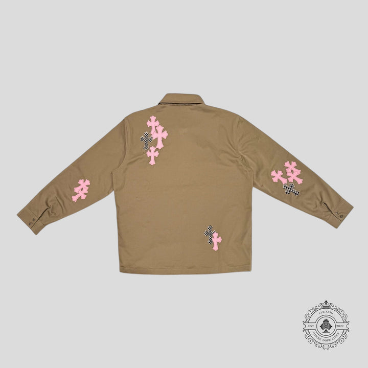 Chrome Hearts Cross Patch Work Dog Shirt in Tan/Pink