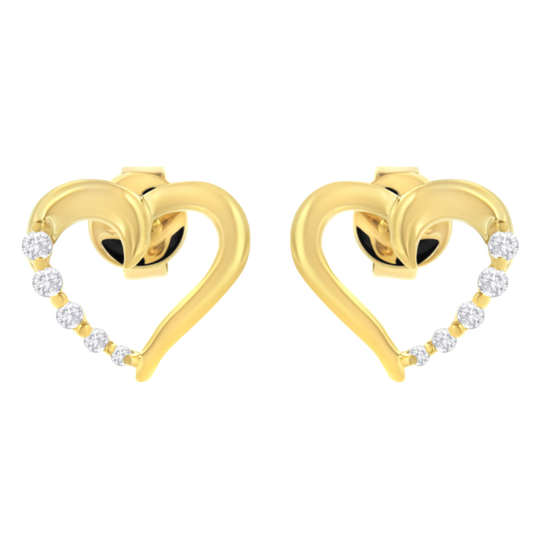 14K Yellow Gold 1/8 Cttw Diamond Journey Heart Hoop Earrings (K-L Color, I1-I2 Clarity)