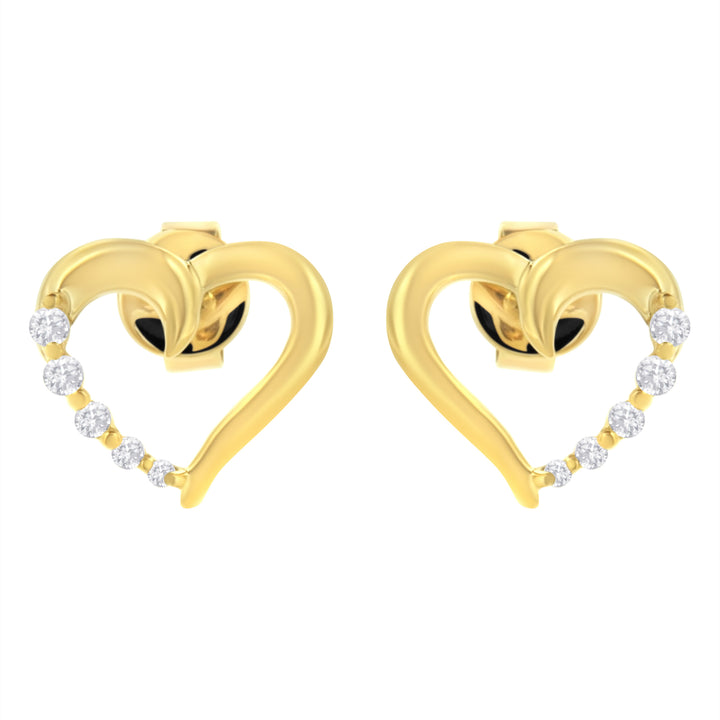 14K Yellow Gold 1/8 Cttw Diamond Journey Heart Hoop Earrings (K-L Color, I1-I2 Clarity)