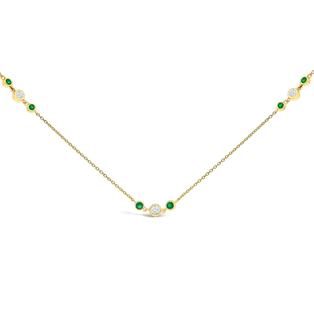 14K Yellow Gold Emerald and 1/2 Cttw Diamond Station Necklace