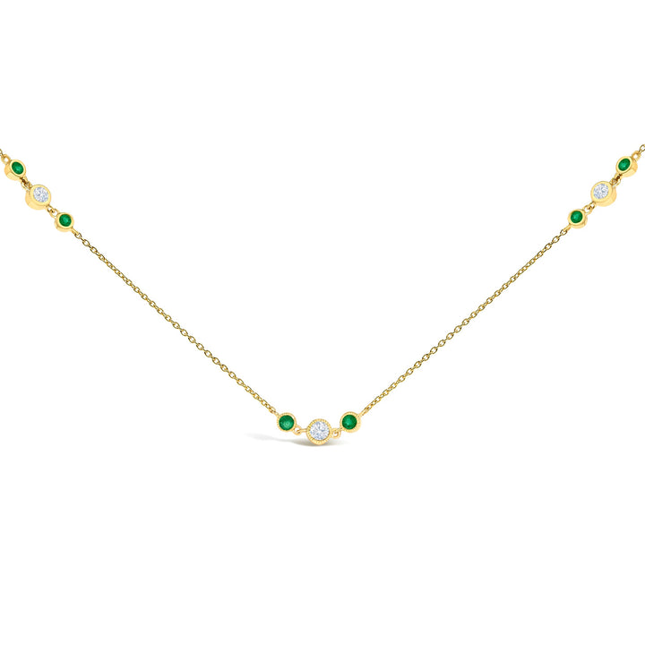 14K Yellow Gold Emerald and 1/2 Cttw Diamond Station Necklace