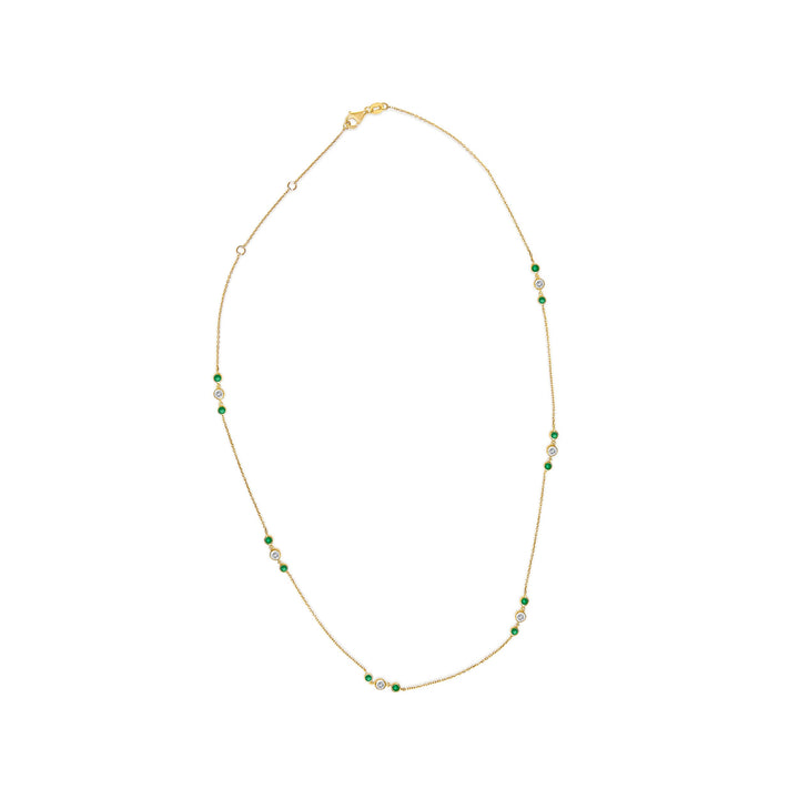 14K Yellow Gold Emerald and 1/2 Cttw Diamond Station Necklace