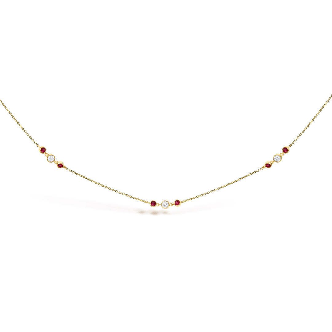14K Yellow Gold Ruby and 1/2 Cttw Diamond Station Necklace