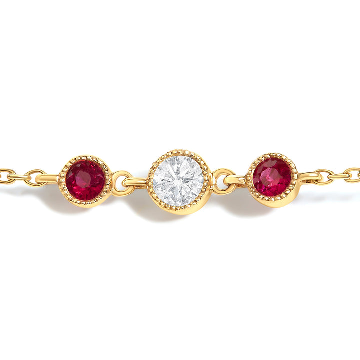 14K Yellow Gold Ruby and 1/2 Cttw Diamond Station Necklace