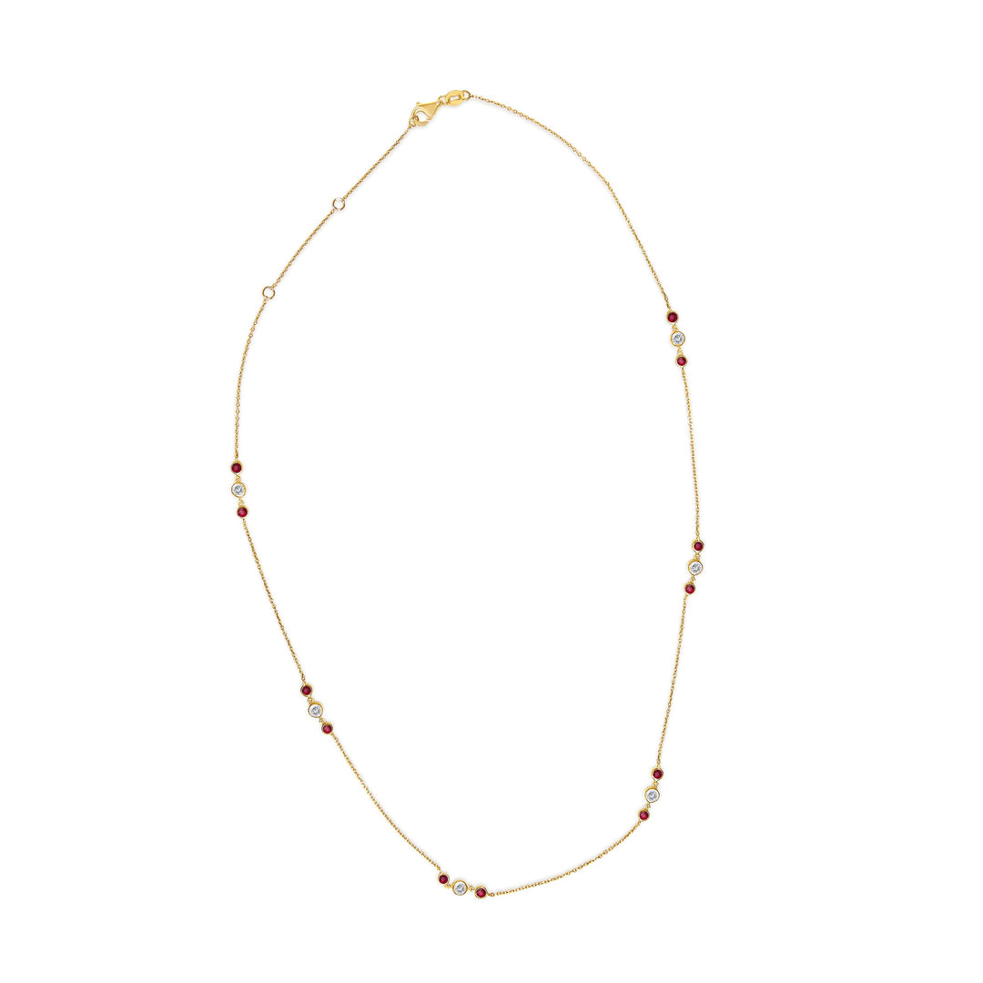 14K Yellow Gold Ruby and 1/2 Cttw Diamond Station Necklace