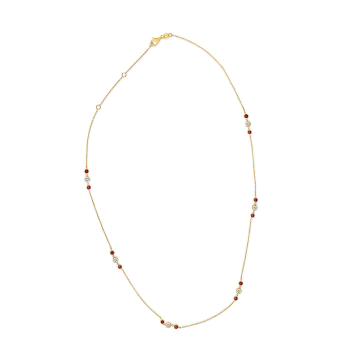 14K Yellow Gold Ruby and 1/2 Cttw Diamond Station Necklace