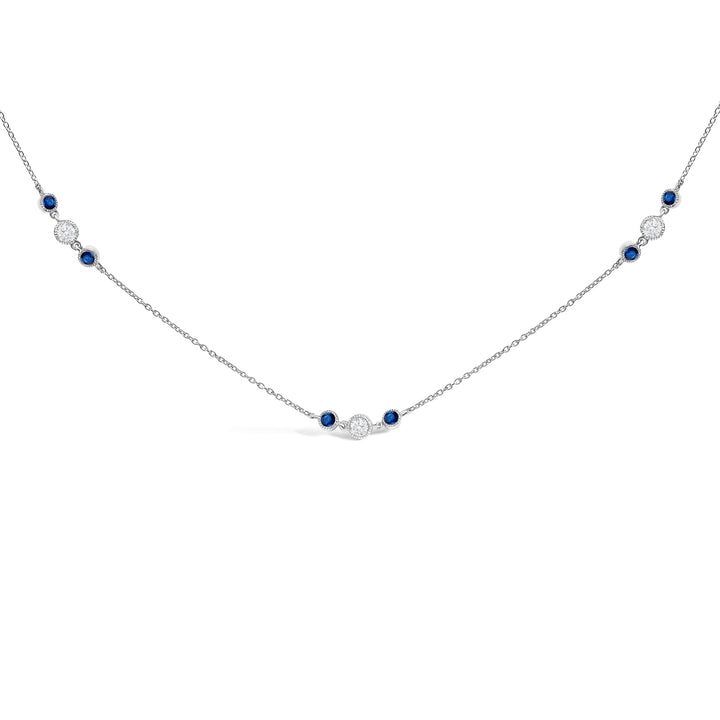 14K White Gold Sapphire and 1/2 Cttw Diamond Station Necklace