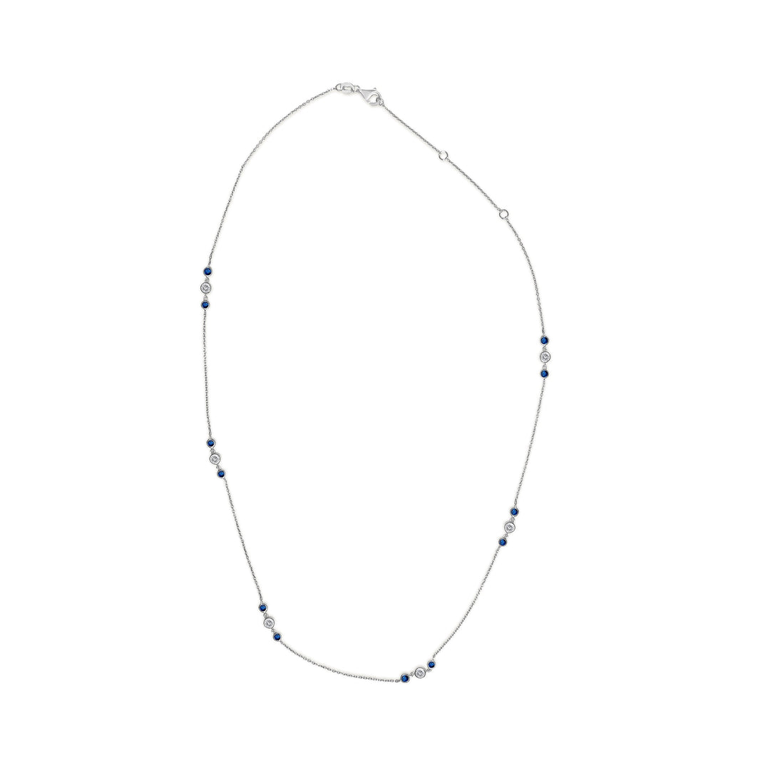 14K White Gold Sapphire and 1/2 Cttw Diamond Station Necklace