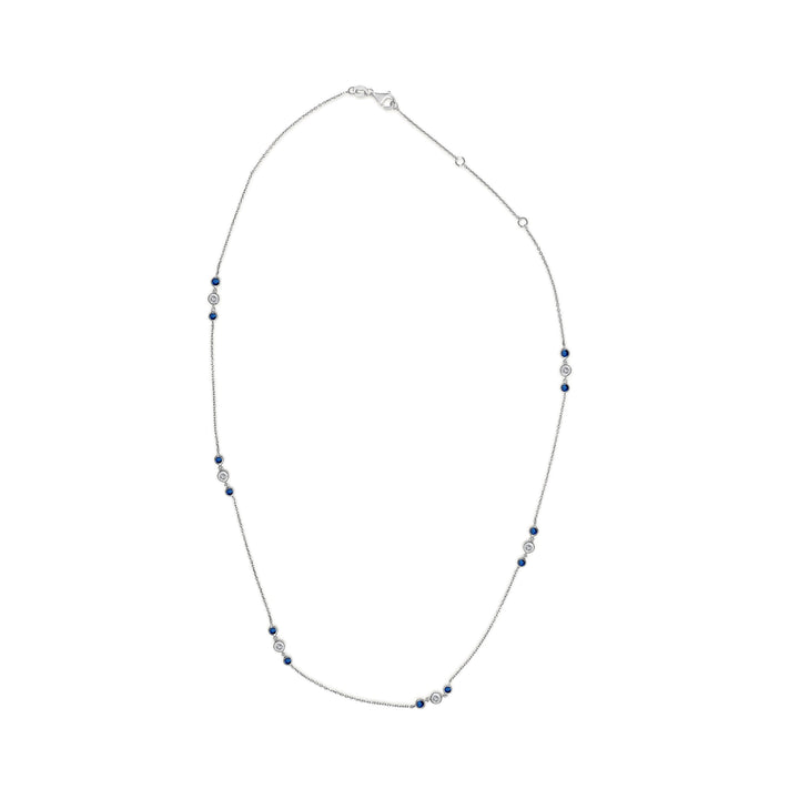 14K White Gold Sapphire and 1/2 Cttw Diamond Station Necklace