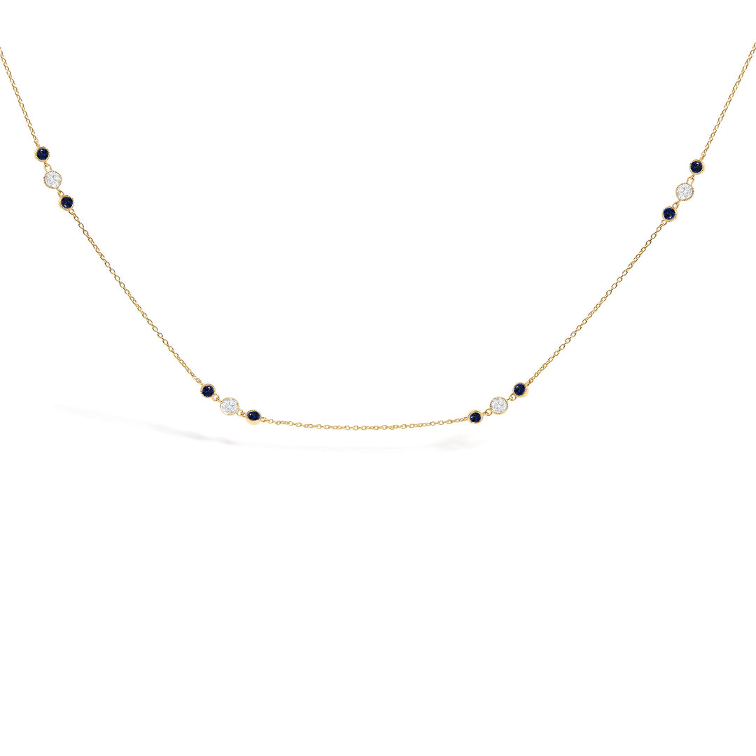 14K Yellow Gold Sapphire and 1/2 Cttw Diamond Station Necklace