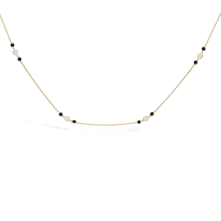 14K Yellow Gold Sapphire and 1/2 Cttw Diamond Station Necklace