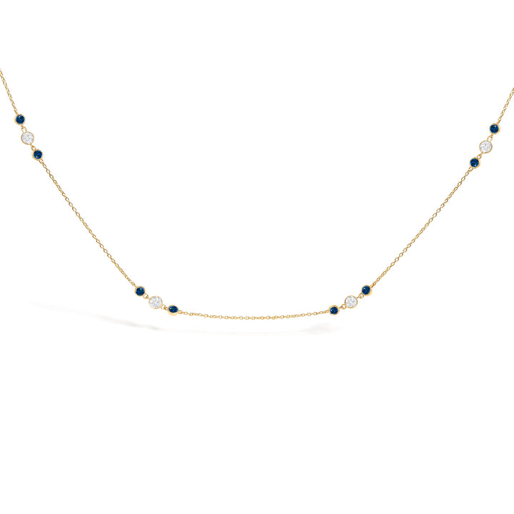 14K Yellow Gold Sapphire and 1/2 Cttw Diamond Station Necklace