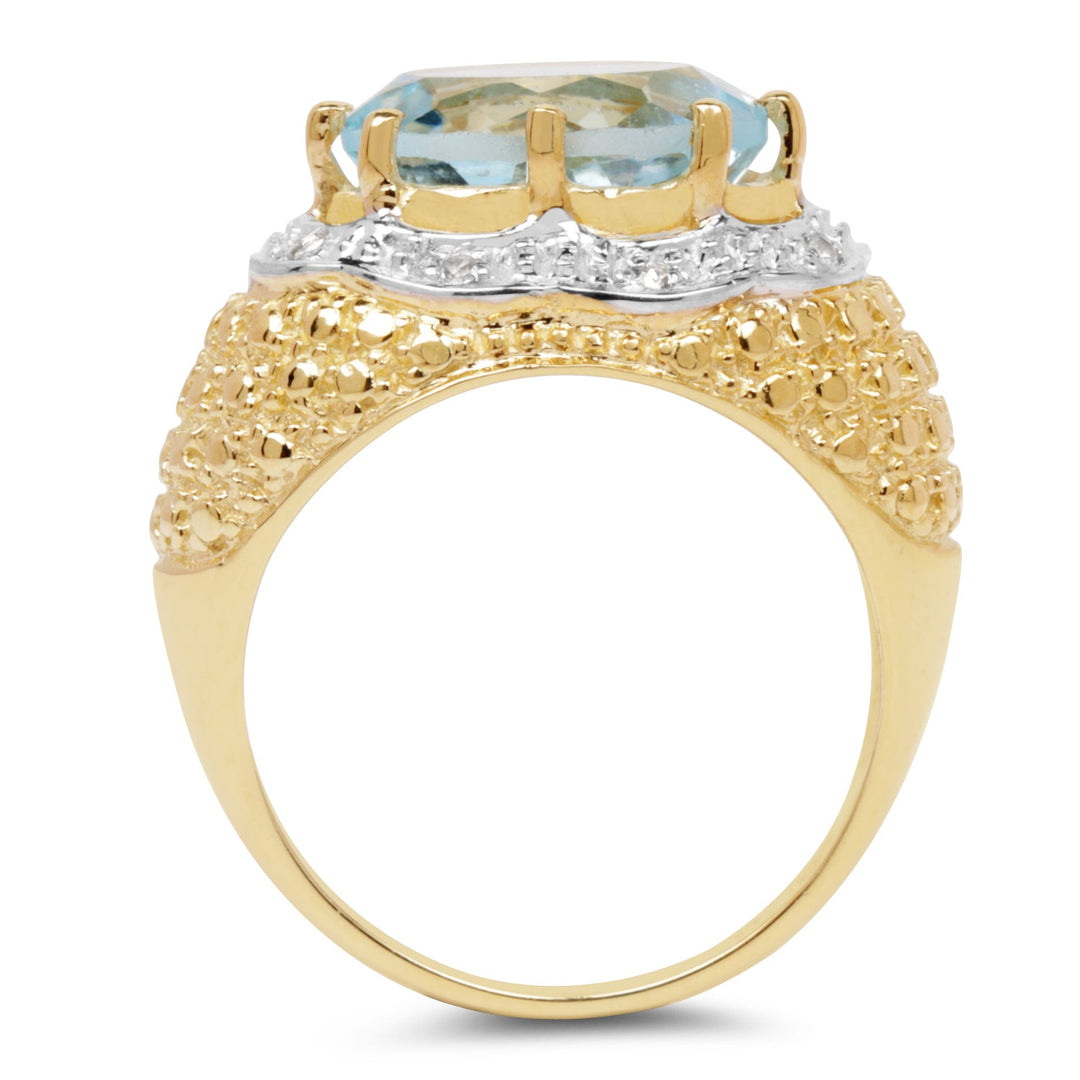 14K Yellow Gold Plated 5.27 Carat Genuine Blue Topaz &amp; White Topaz .925 Sterling Silver Ring