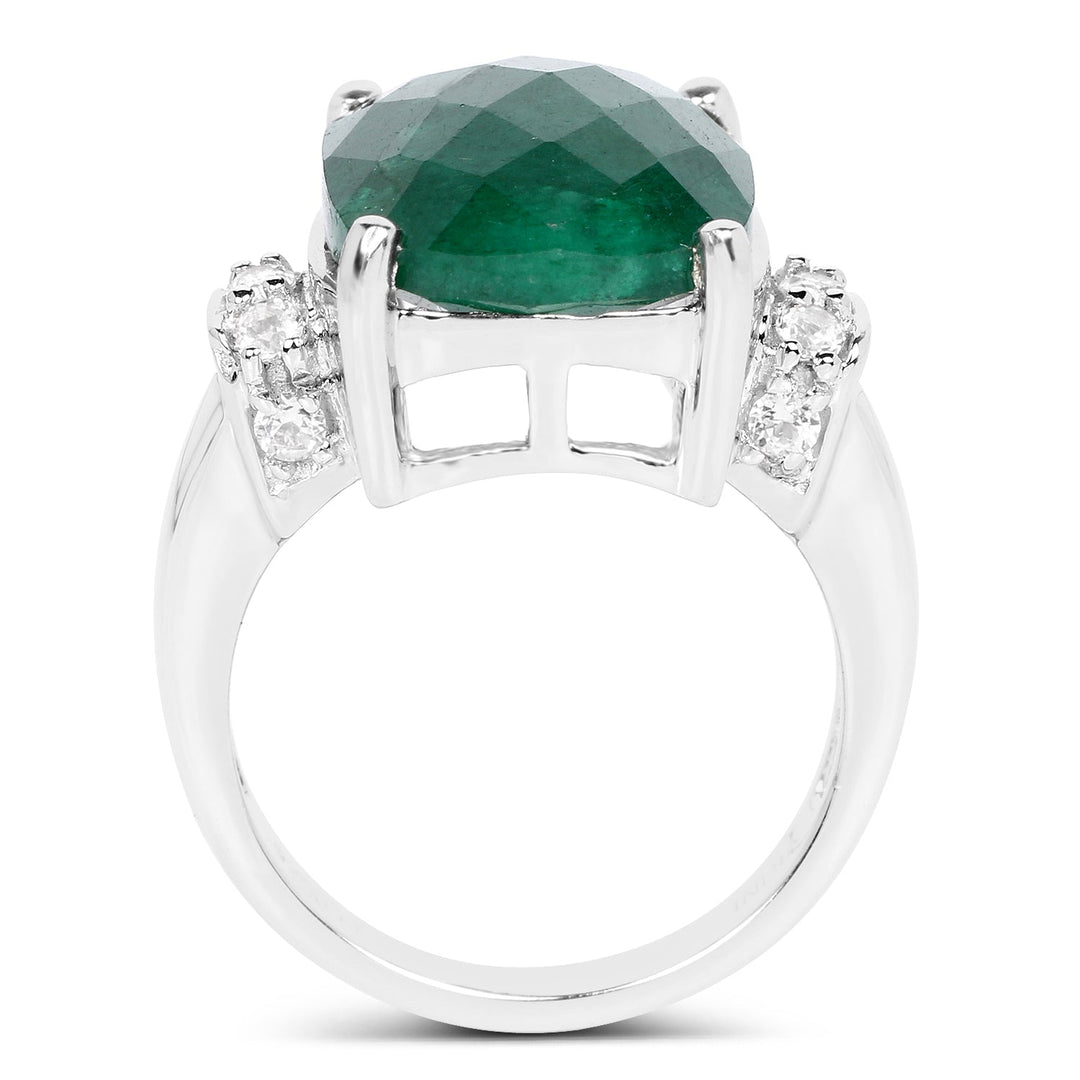 8.50 Carat Dyed Emerald and White Topaz .925 Sterling Silver Ring