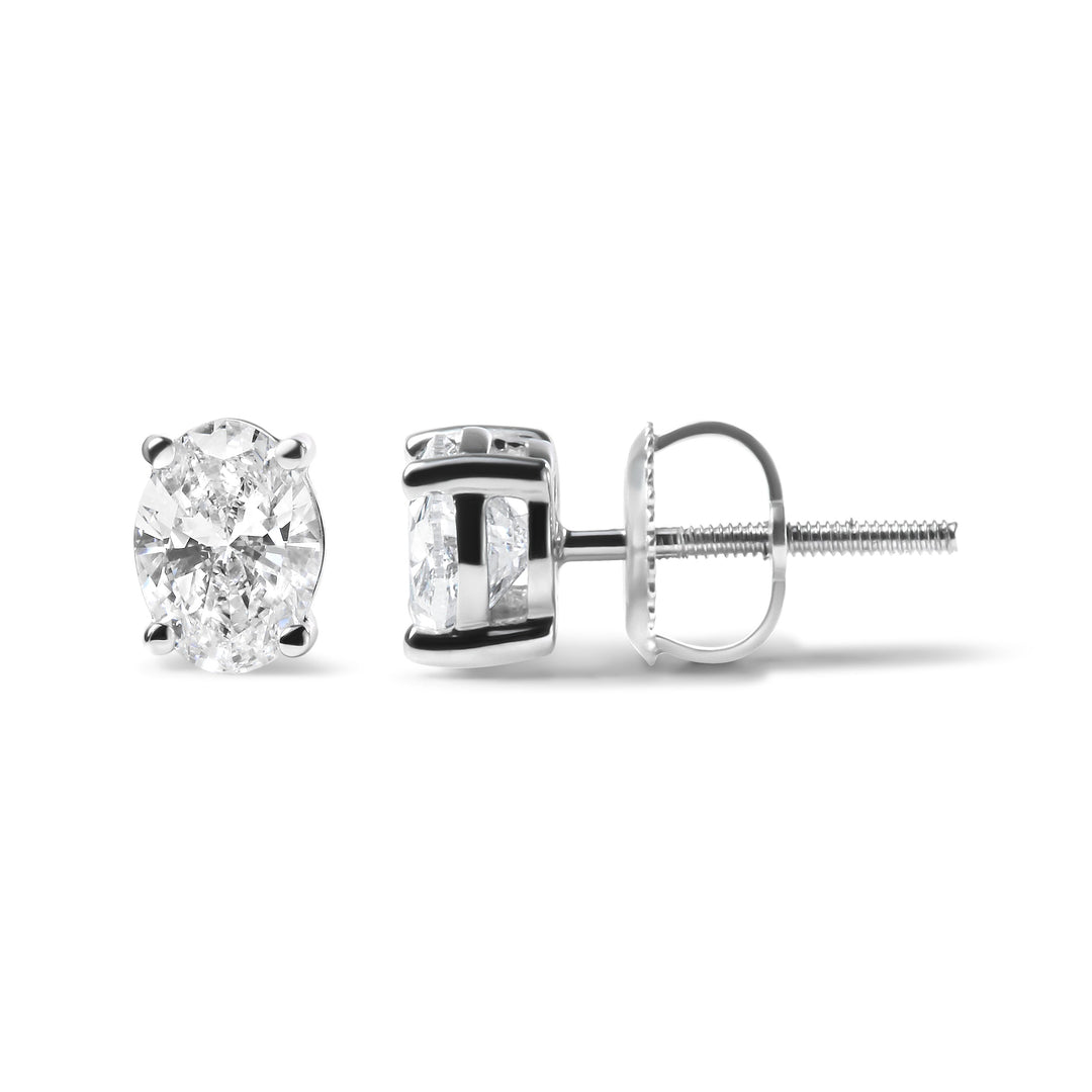 14K White Gold 2.0 Cttw Prong Set Lab Grown Oval Diamond Solitaire Stud Earring (F-G Color, VS1-VS2 Clarity)