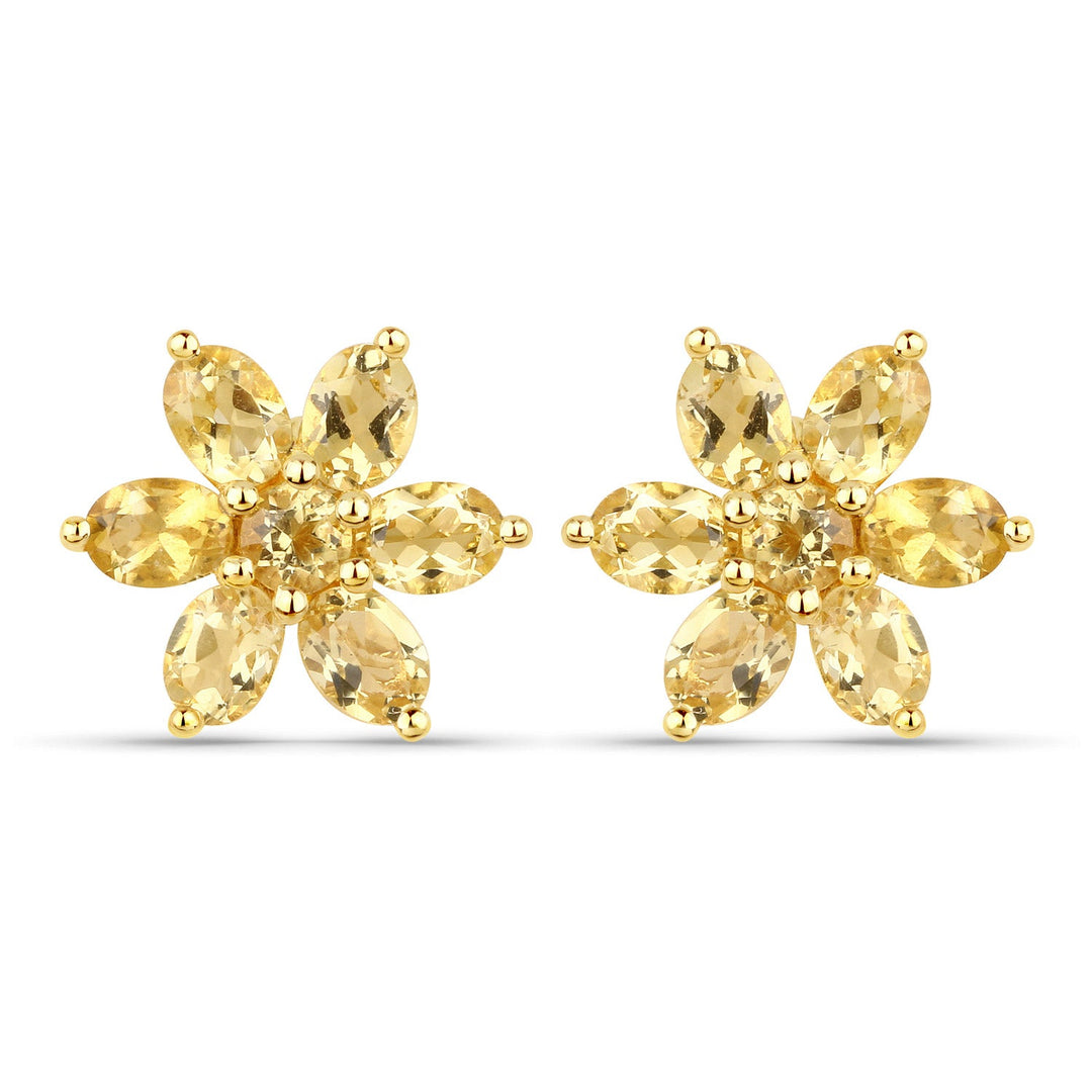 18K Yellow Gold Plated 2.12 Carat Genuine Citrine .925 Sterling Silver Earrings