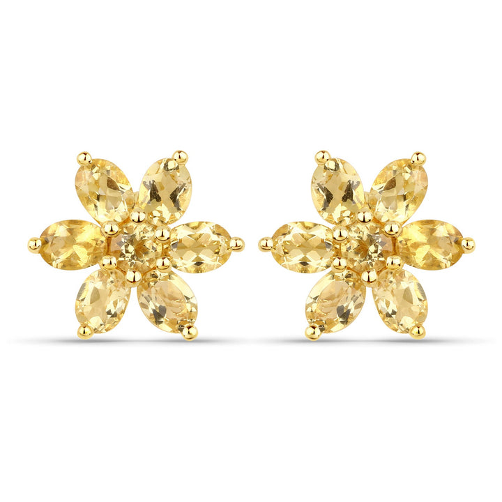 18K Yellow Gold Plated 2.12 Carat Genuine Citrine .925 Sterling Silver Earrings