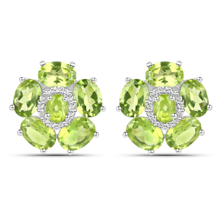 18K White Gold Plated 9.26 Carat Genuine Peridot and White Topaz .925 Sterling Silver Earrings