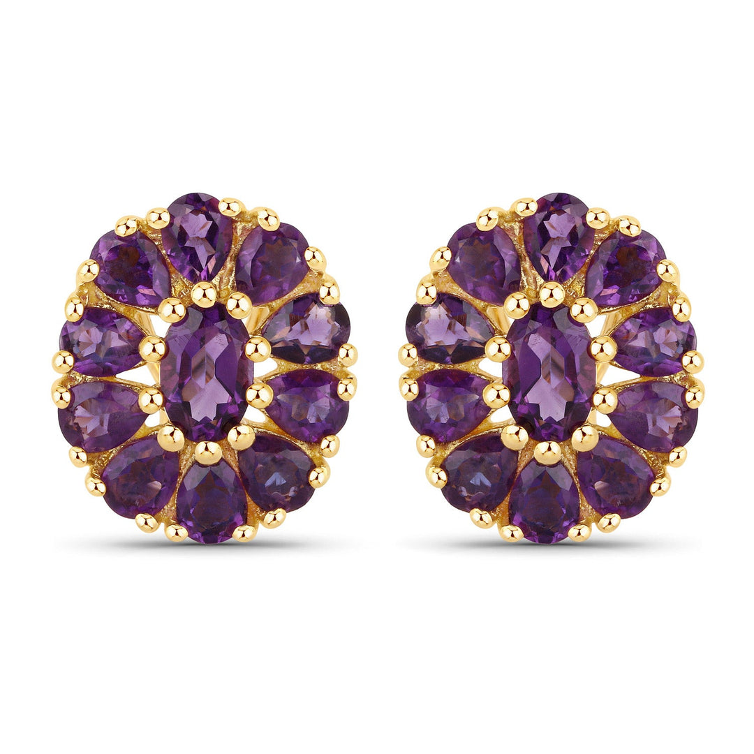18K Yellow Gold Plated 3.84 Carat Genuine Amethyst .925 Sterling Silver Earrings