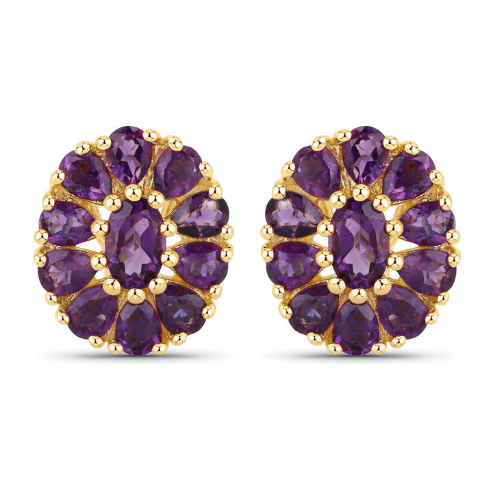 18K Yellow Gold Plated 3.84 Carat Genuine Amethyst .925 Sterling Silver Earrings