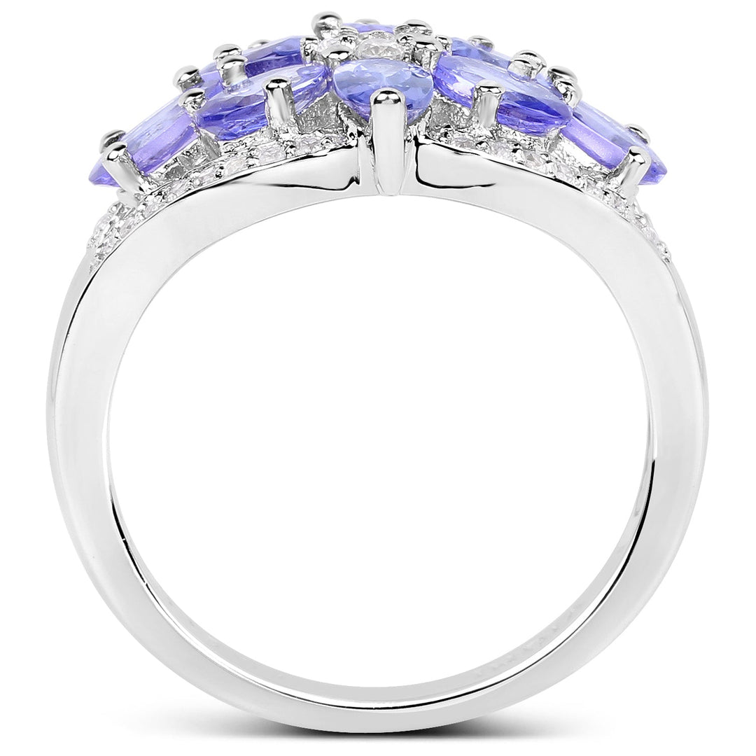 2.27 Carat Genuine Tanzanite and White Zircon .925 Sterling Silver Ring