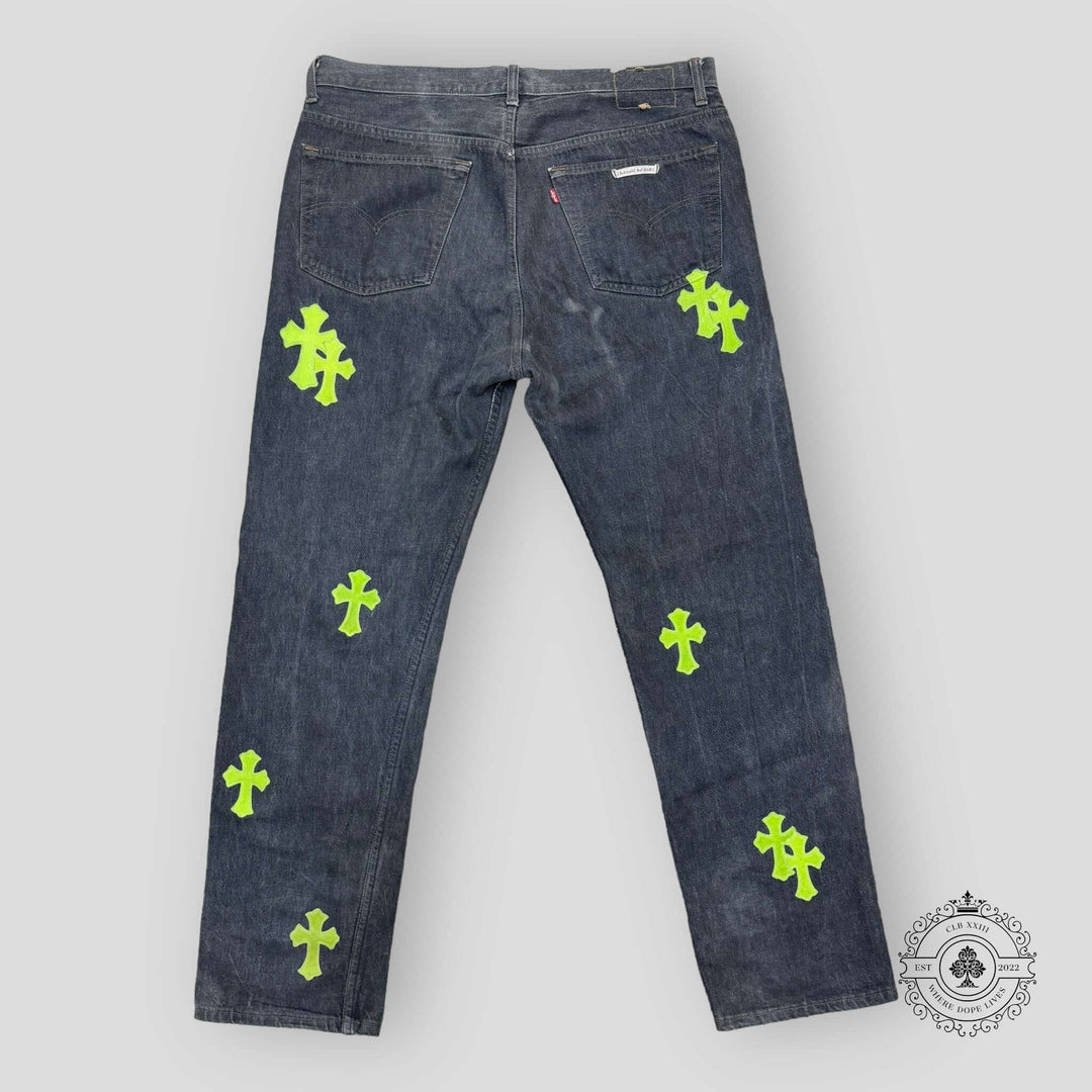Chrome Hearts Green Cross Patch Jeans