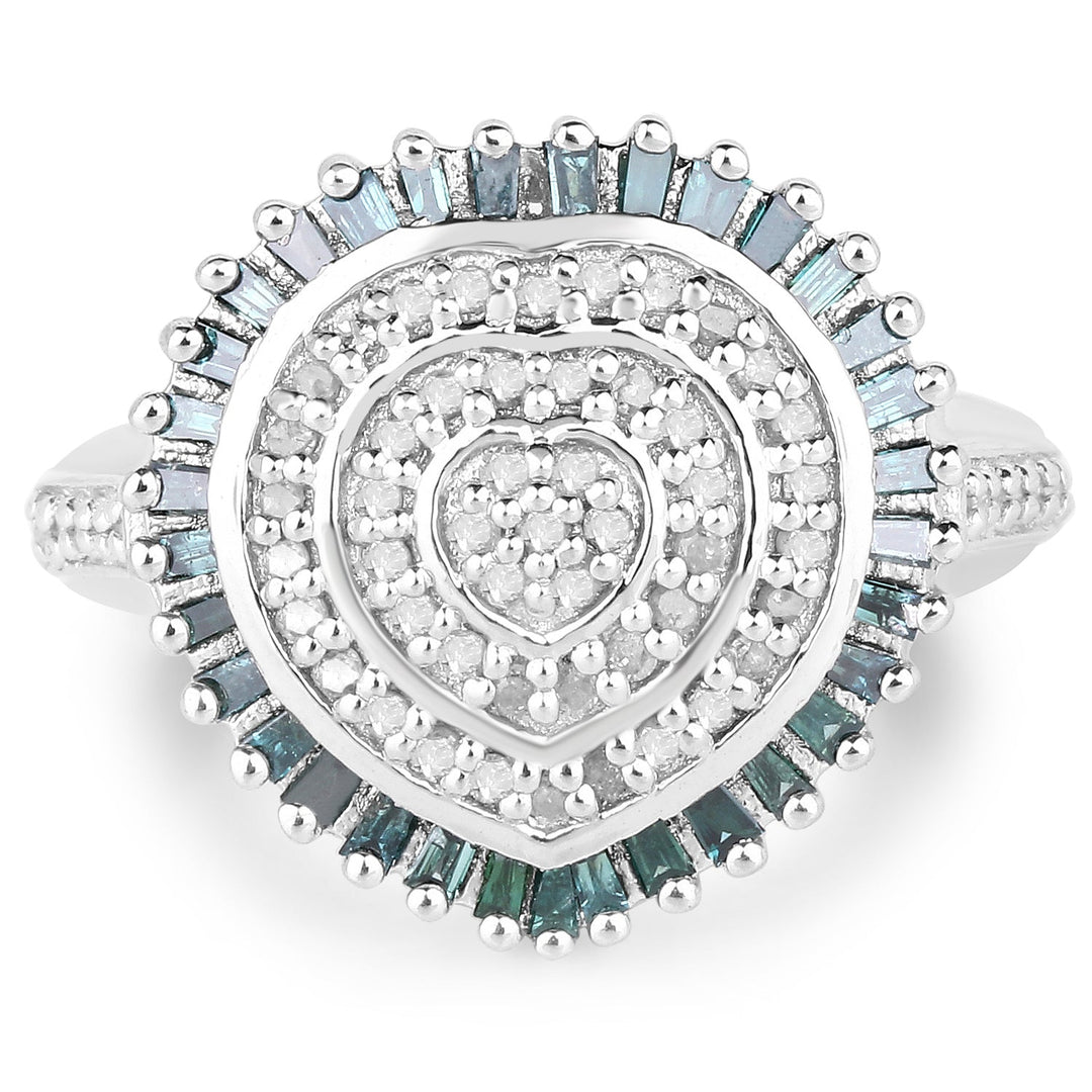 0.74 Carat Genuine White Diamond and Green Diamond .925 Sterling Silver Ring