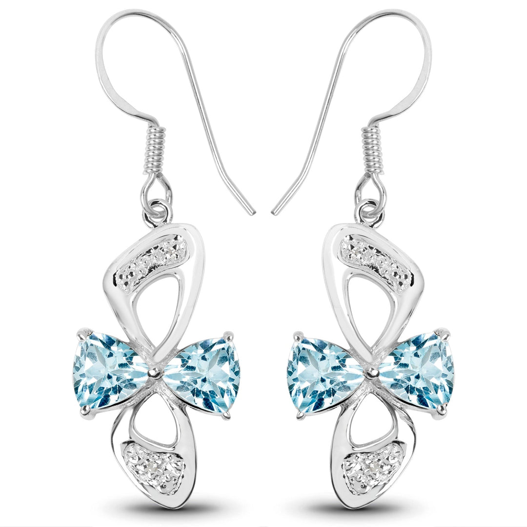 5.06 Carat Genuine Blue Topaz and White Topaz .925 Sterling Silver Earrings