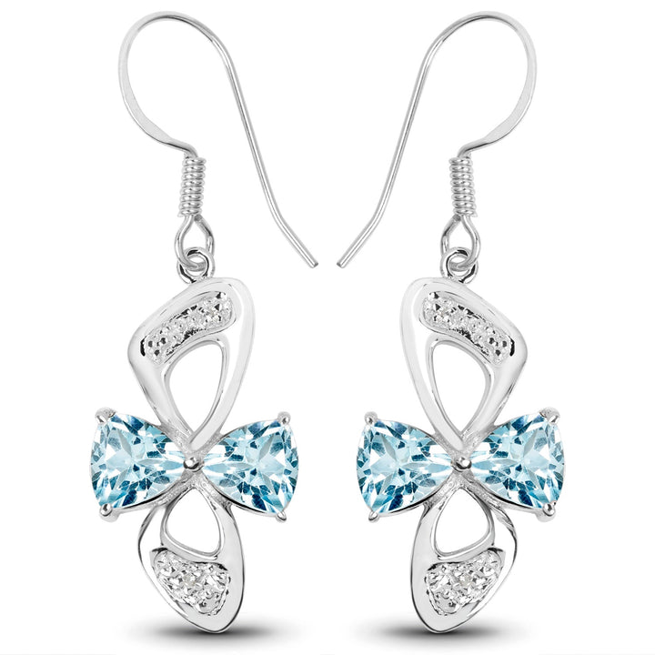 5.06 Carat Genuine Blue Topaz and White Topaz .925 Sterling Silver Earrings