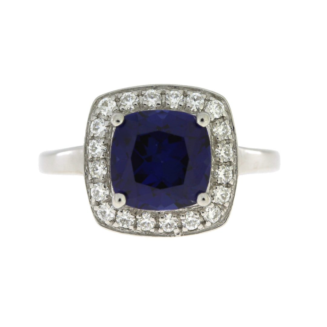 Created Sapphire Moissanite Ring Sterling Silver
