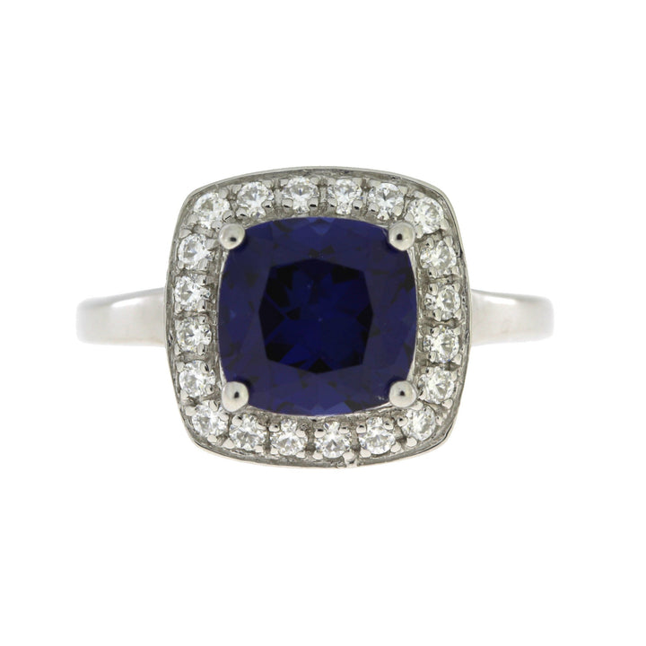 Created Sapphire Moissanite Ring Sterling Silver