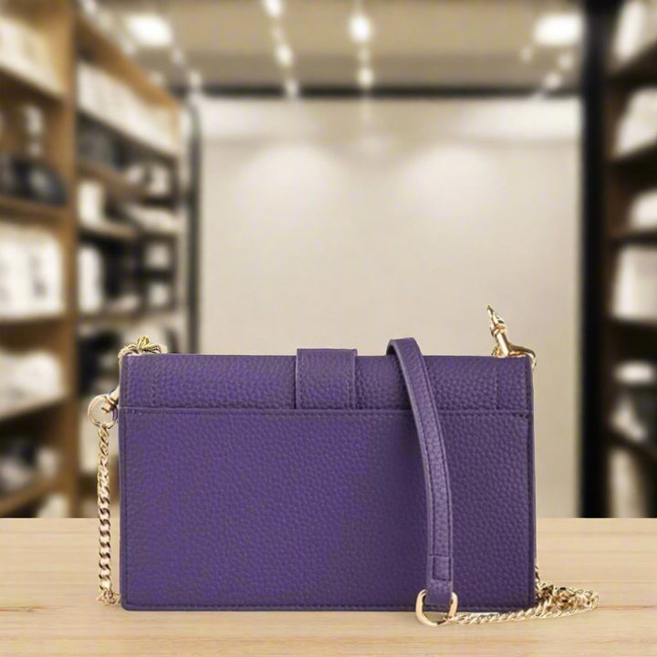 Versace Jeans wallet in purple with gold chain strap, perfect for women, stylish and practical for everyday use.