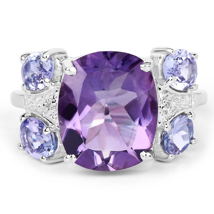 5.53 Carat Genuine Amethyst, Tanzanite &amp; White Topaz .925 Sterling Silver Ring