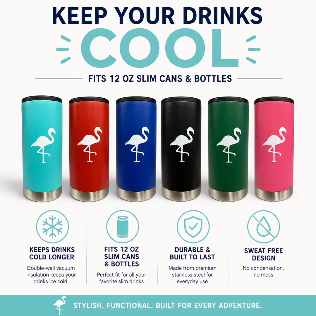 12 oz Slim Can Cooler | Double-Wall Vacuum Insulated Stainless Steel Skinny Can Cooler | Fits Slim Cans &amp; Bottles