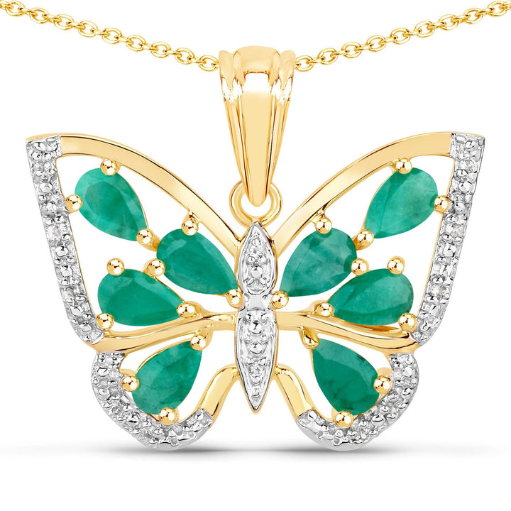 1.91 Carat Genuine Emerald and White Zircon .925 Sterling Silver Pendant