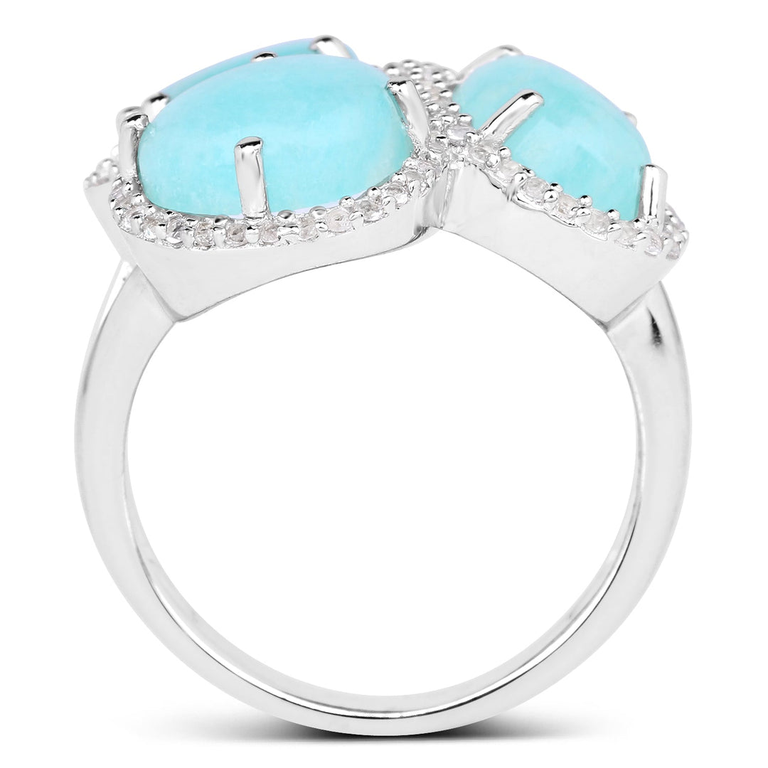 5.30 Carat Genuine Amazonite And White Topaz .925 Sterling Silver Ring
