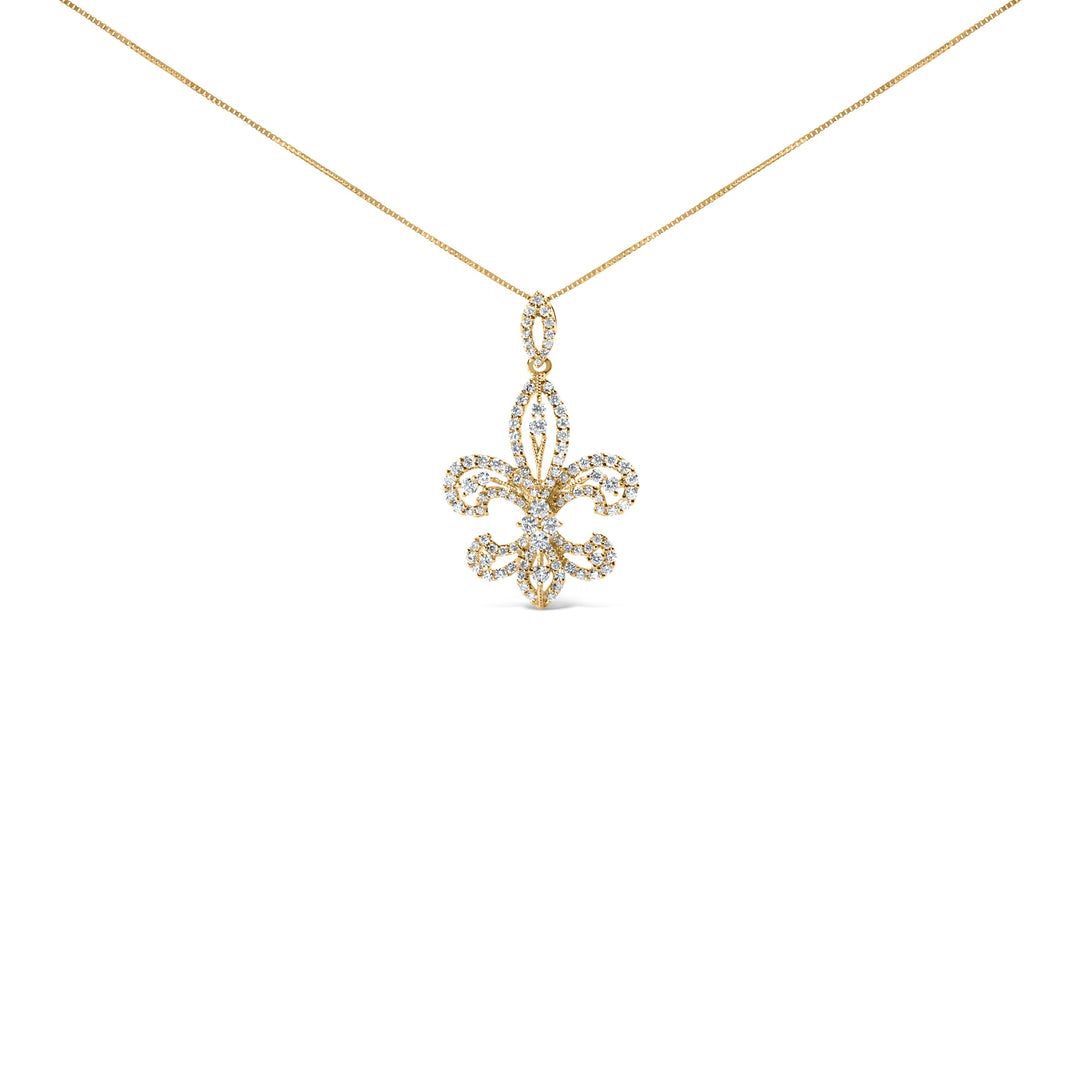 14K Yellow Gold 1.00 Cttw Round Diamond Fleur De Lis 18" Pendant Necklace (H-I Color, SI2-I1 Clarity)