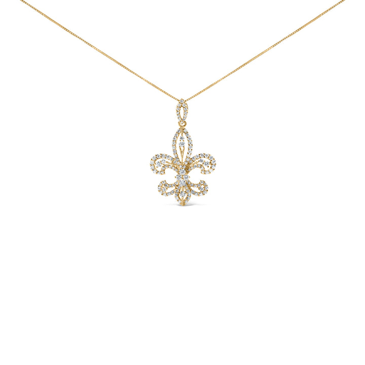 14K Yellow Gold 1.00 Cttw Round Diamond Fleur De Lis 18" Pendant Necklace (H-I Color, SI2-I1 Clarity)