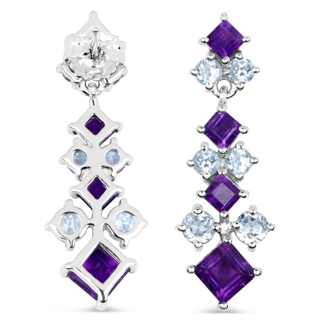 4.94 Carat Genuine Amethyst &amp; Blue Topaz .925 Sterling Silver Earrings