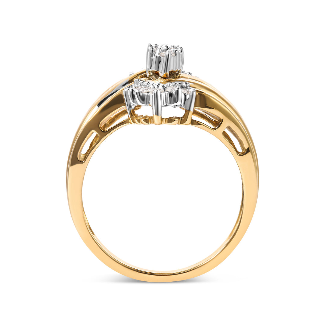 10K Two-Toned 1/2 Cttw Round And Baguette-Cut Composite Pear Head Diamond Ring (H-I Color, I2-I3 Clarity) - Ring Size 7