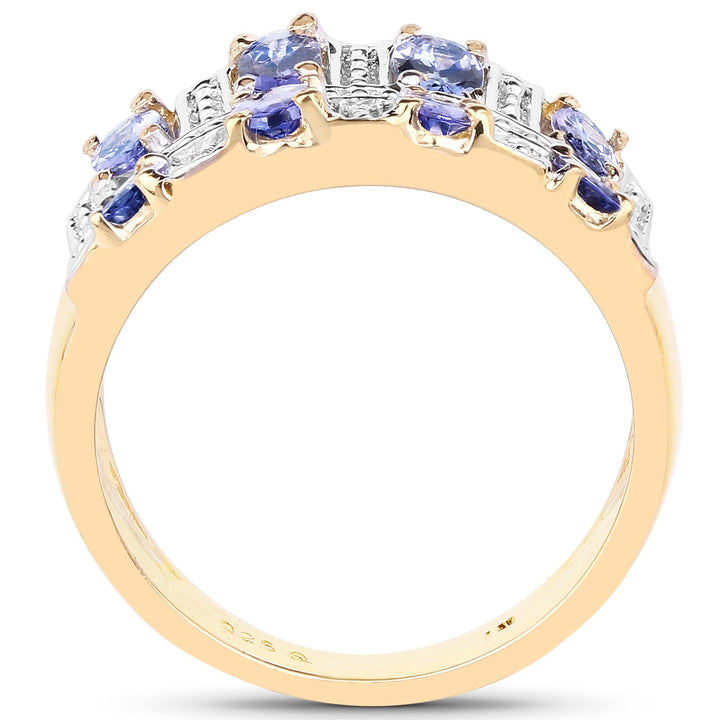 14K Yellow Gold Plated 1.68 Carat Genuine Tanzanite .925 Sterling Silver Ring