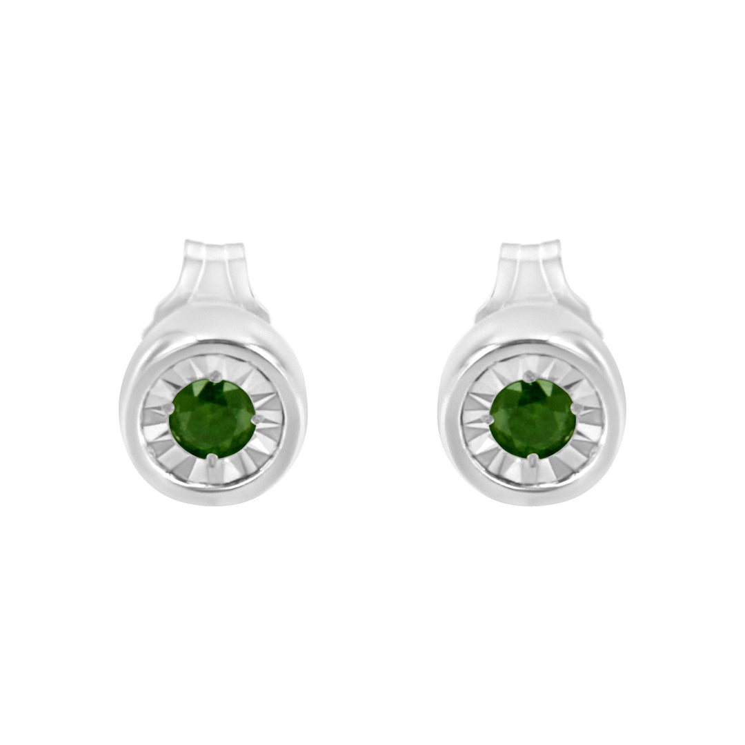 .925 Sterling Silver 1/5 Cttw Round Brilliant-Cut Green Diamond Miracle-Set Stud Earrings (Fancy Color-Enhanced, I1-I2 Clarity)